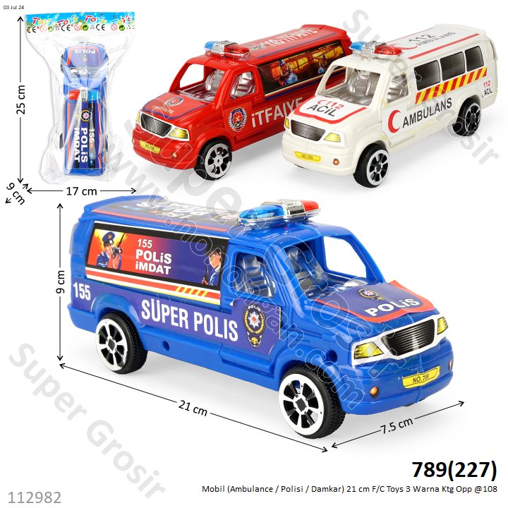 Mobil (Ambulance / Polisi / Damkar) F/C 21 cm Toys 3 Warna Ktg Opp @108
