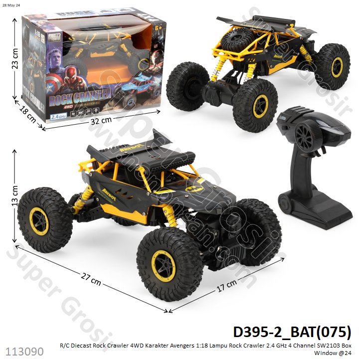R/C Diecast Rock Crawler 4WD Karakter Avengers 1:18 Charge + Kabel Charge Lampu Rock Crawler 2.4 GHz 4 Channel SW2103 Box Window @24