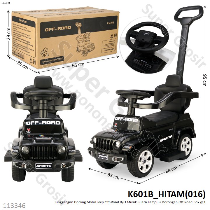 Tunggangan Mobil Jeep + Sandaran Dorongan dan Pengaman B/O Musik Suara Lampu Off Road Box @1
