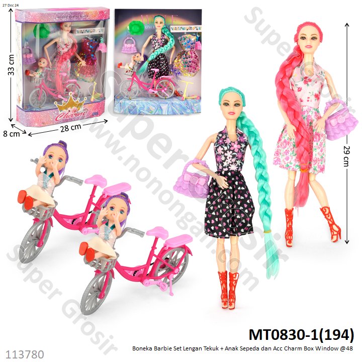 Boneka Barbie Set Sepeda Scooter Anak dan Acc Lengan Tekuk Charm Box Window @48