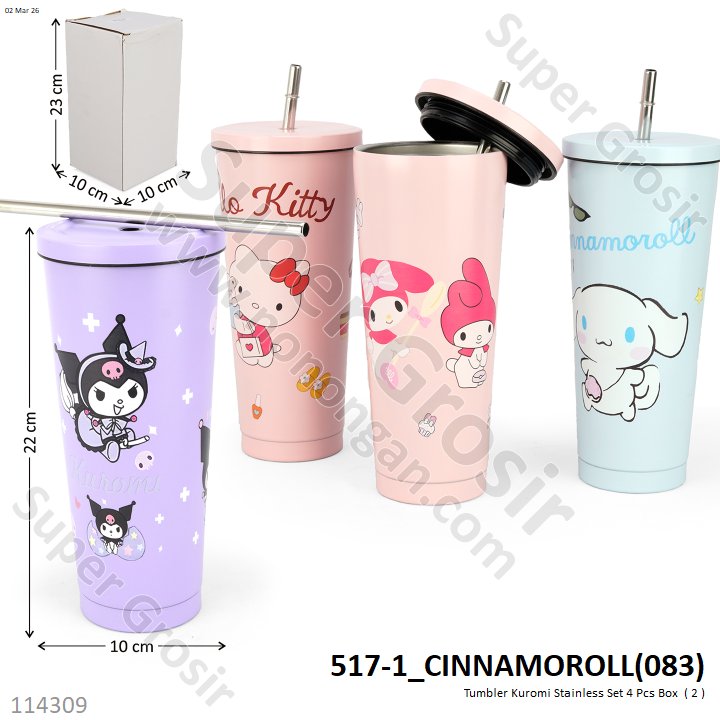 Tumbler Kuromi Stainless Set 4 Pcs Box