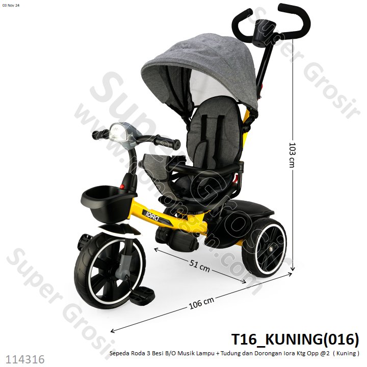 Tunggangan Sepeda Roda 3 Besi Tudung dan Dorongan B/O Musik Lampu Iora Ktg Opp @2