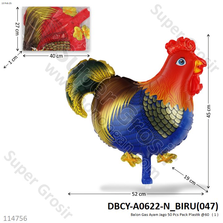 Balon Gas Ayam Jago 50 Pcs Pack Plastik @60 