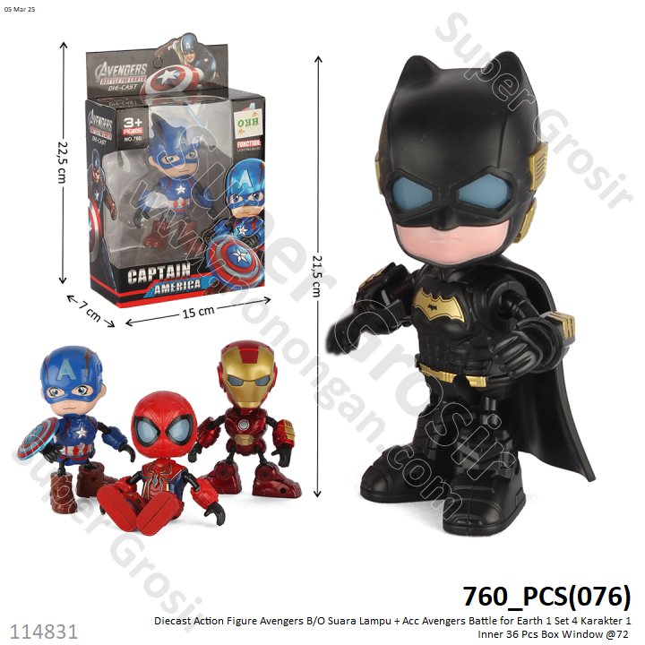 Diecast Action Figure Avengers B/O Suara Lampu + Acc Avengers Battle for Earth 1 Set 4 Karakter 1 Inner 36 Pcs Box Window @72