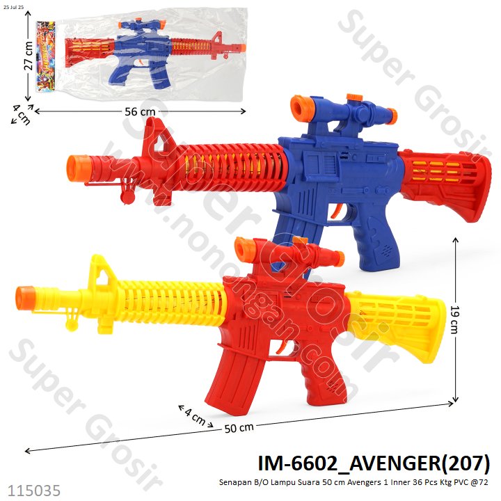 Senapan B/O Suara Lampu 50 cm Avengers 1 Inner 36 Pcs Ktg PVC @72