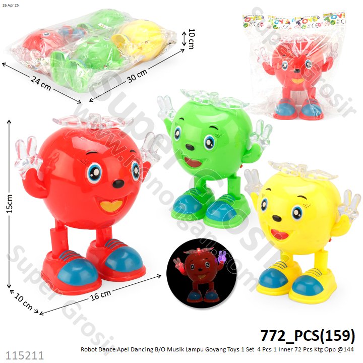 Robot Dance Apel Dancing B/O Musik Lampu Goyang Toys 1 Set  4 Pcs 1 Inner 72 Pcs Ktg Opp @144