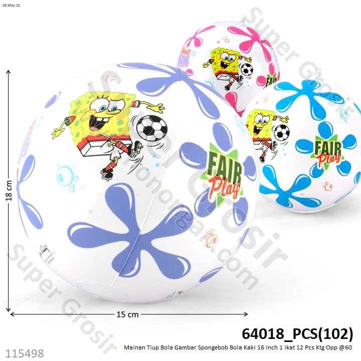 Mainan Tiup Bola Gambar Spongebob Bola Kaki 16 Inch 1 Ikat 12 Pcs Ktg Opp @60