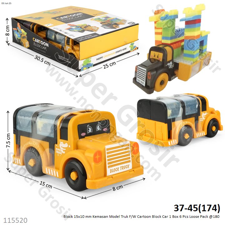 Block 15x10 mm Kemasan Model Truk F/W Cartoon Block Car 1 Box 6 Pcs Loose Pack @180
