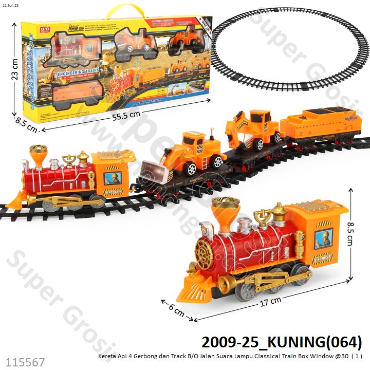 Kereta Api 4 Gerbong dan Track B/O Jalan Suara Lampu Classical Train Box Window @30
