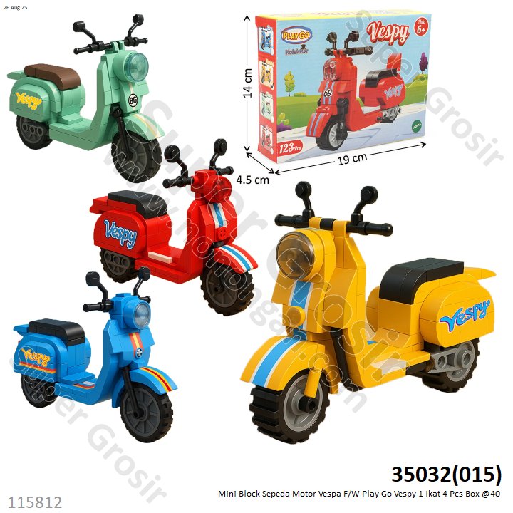 Mini Block Sepeda Motor Vespa F/W Play Go Vespy 1 Ikat 4 Pcs Box @40