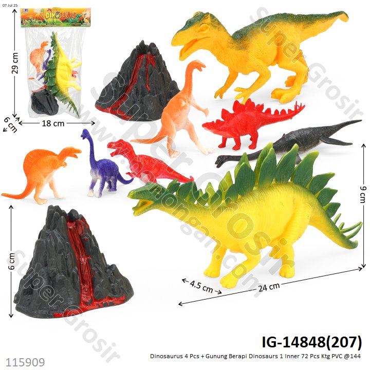 Dinosaurus 4 Pcs + Gunung Berapi Dinosaurs 1 Inner 72 Pcs Ktg PVC @144