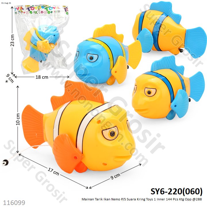 Mainan Tarik Ikan Nemo P/S Suara Kring Toys 1 Inner 144 Pcs Ktg Opp @288