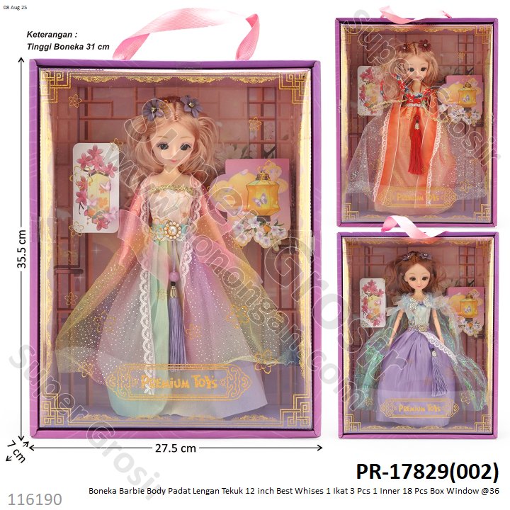 Boneka Barbie Body Padat Lengan Tekuk 12 inch Best Whises 1 Ikat 3 Pcs 1 Inner 18 Pcs Box Window @36