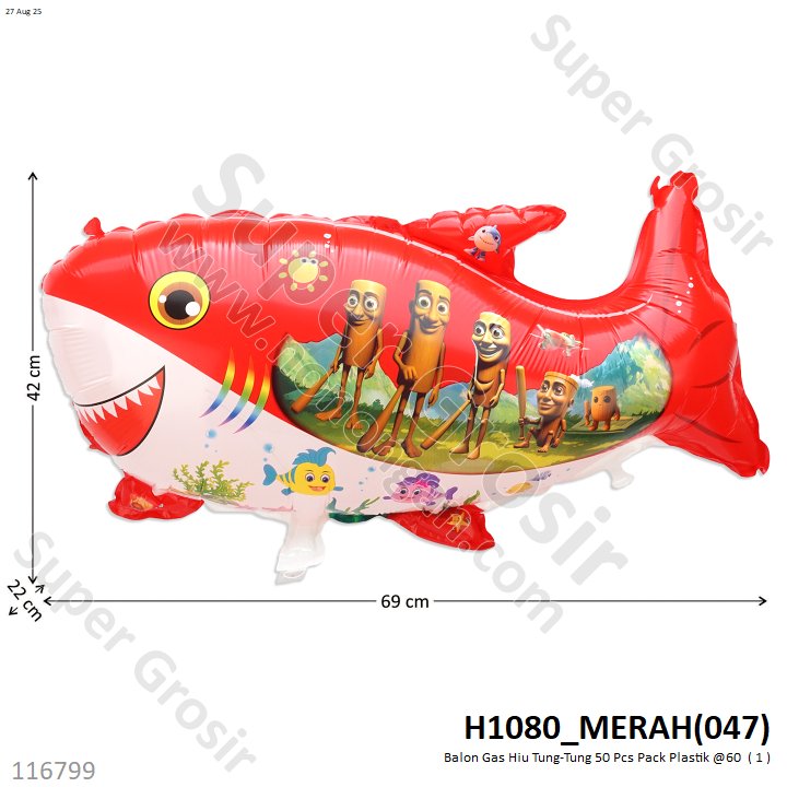 Balon Gas Hiu Tung-Tung 50 Pcs Pack Plastik @60