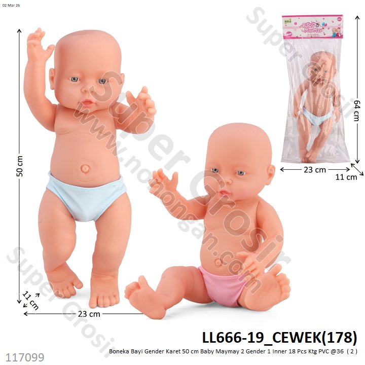 Boneka Bayi Gender Karet 50 cm Baby Maymay 2 Gender 1 Inner 18 Pcs Ktg PVC @36