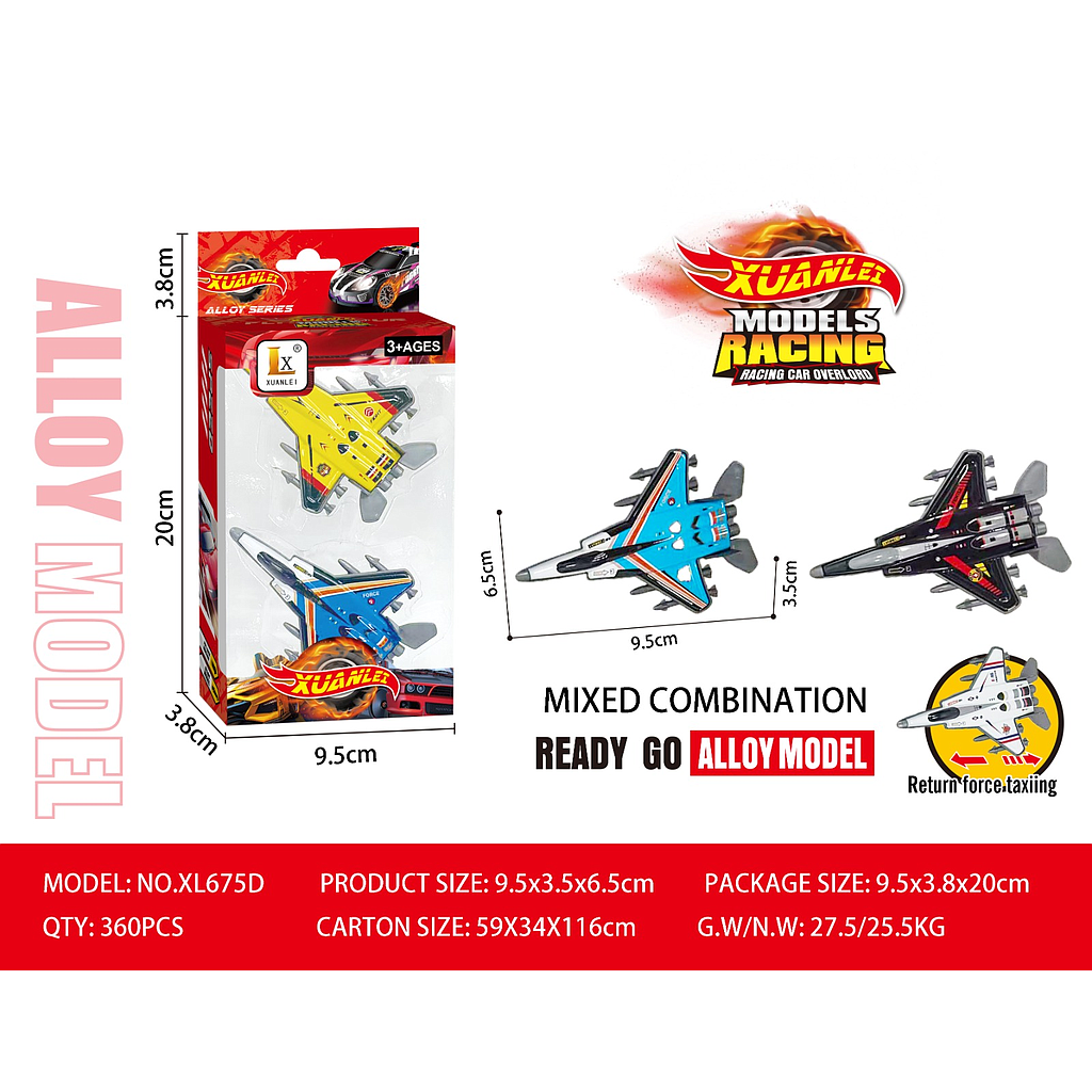 Diecast Pesawat 9,5 cm 2 Pcs P/B Xuanlei XL675 Box Window @360