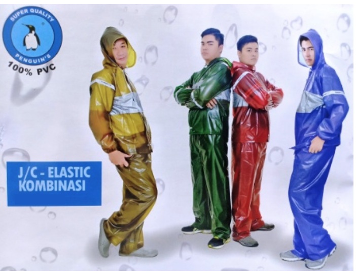 Jas Hujan Setelan Jaket Celana Transparan Uk. L Penguin Tas @60