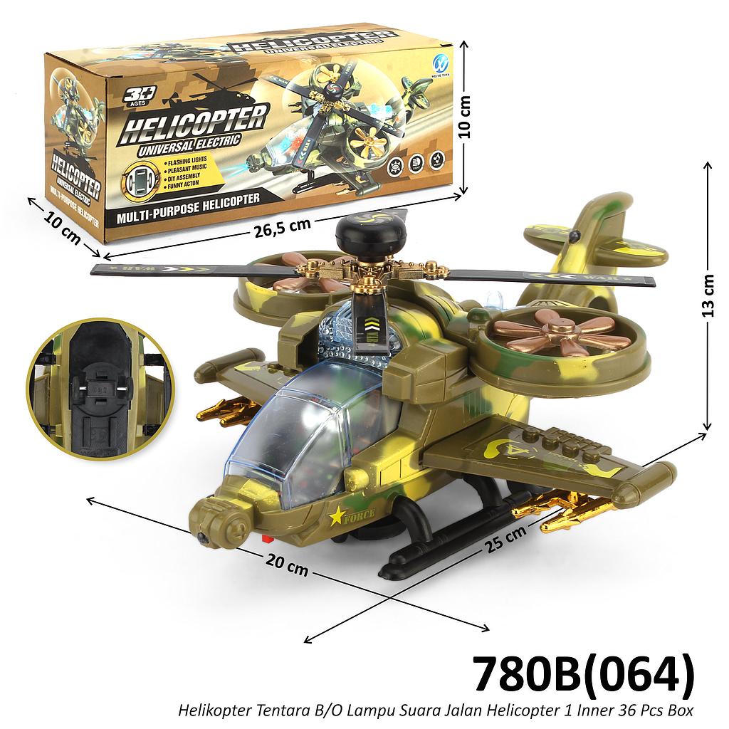 Helikopter Tentara B/O Lampu Suara Jalan Helicopter 1 Inner 36 Pcs Box @72