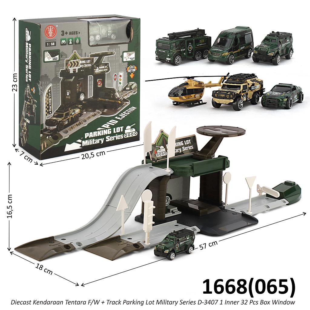 Parking Lot Track Militer Set Diecast Mobil 1 Pcs Skala Hot Wheels F/W Military Series D-3407 1 Inner 32 Pcs Box Window @64