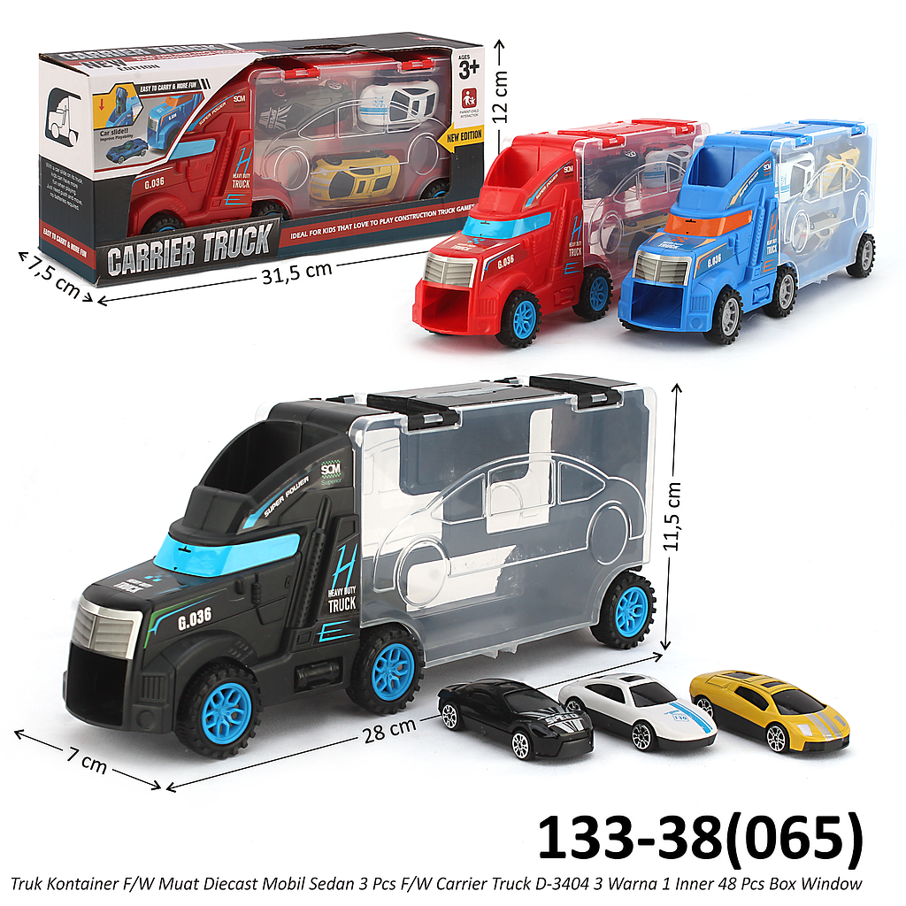 Koper Diecast Skala Hot Wheels 1:64 Bentuk Truk Kontainer 28 cm F/W Isi Mobil Sedan 3 Pcs F/W Carrier Truck D-3404 1 Inner 48 Pcs Box Window @96