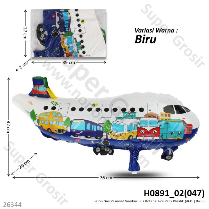 Balon Gas Pesawat Gambar Bus Tayo 50 Pcs Pack Plastik @60