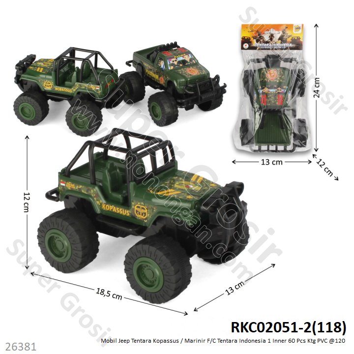 Mobil Jeep Tentara Big Foot Kopassus / Marinir F/C Tentara Indonesia 1 Inner 60 Pcs Ktg PVC @120