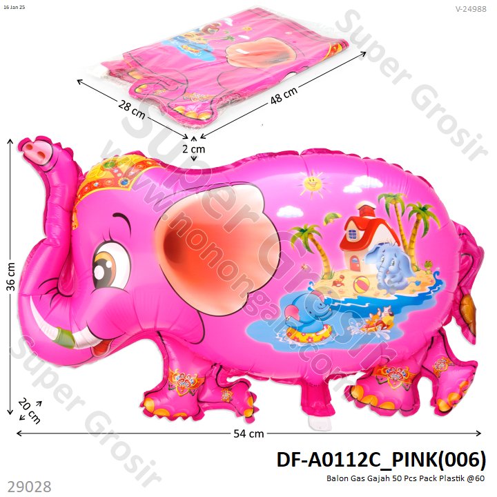 Balon Gas Gajah 50 Pcs Pack Plastik @60