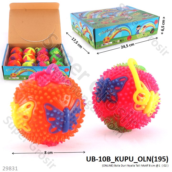 Squeaker Bola Duri Tali B/O Lampu 8 cm Flashing Spiky Ball 1 Box 12 Pcs Loose Pack @360