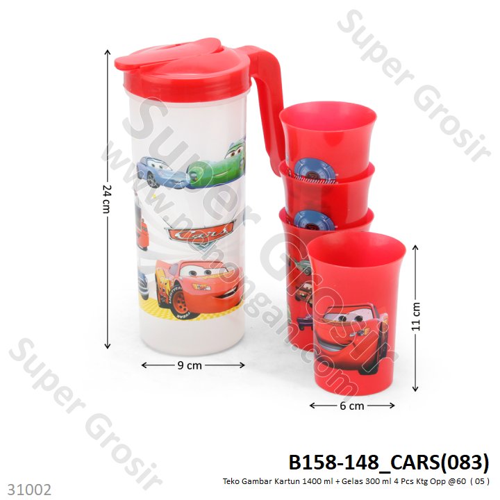 Teko Set Karakter 1400 ml + Gelas 4 Pcs 300 ml Ktg Opp @60