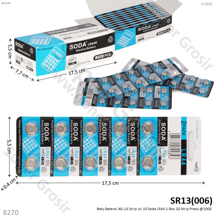 Batu Baterai AG-13 Strip Isi 10 Soda LR44 1 Box 20 Strip Press @1000