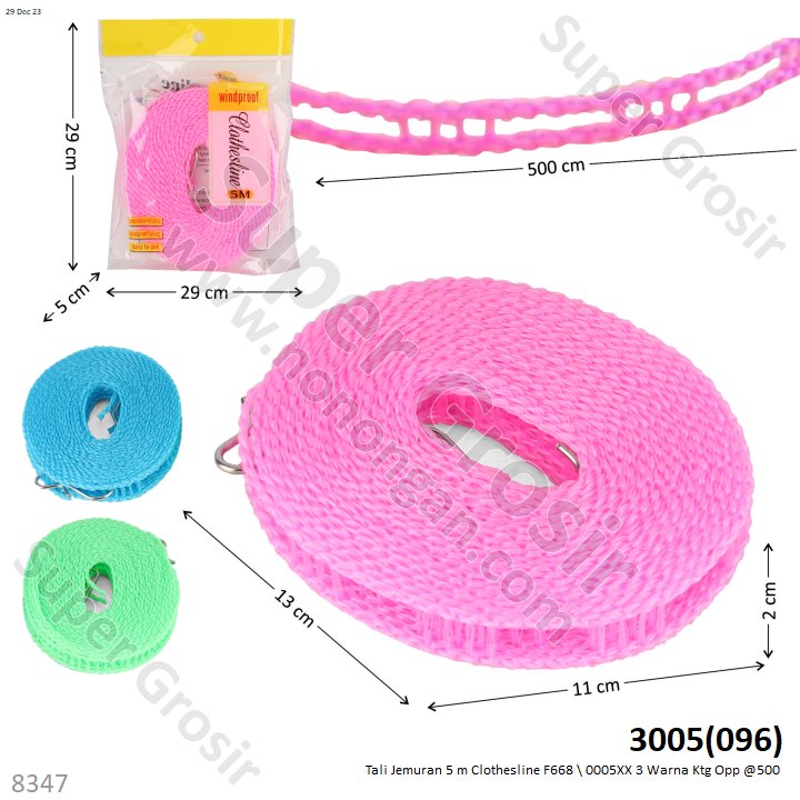 Tali Jemuran 5 m Clothesline F668 \ 0005XX 3 Warna Ktg Opp @500