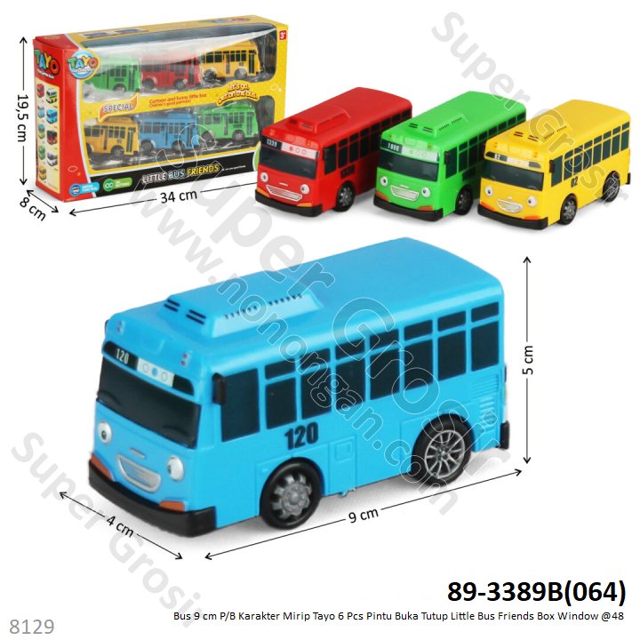 Bus Tayo 6 Pcs 9 cm P/B Pintu Buka Tutup Little Bus Friends Box Window @48