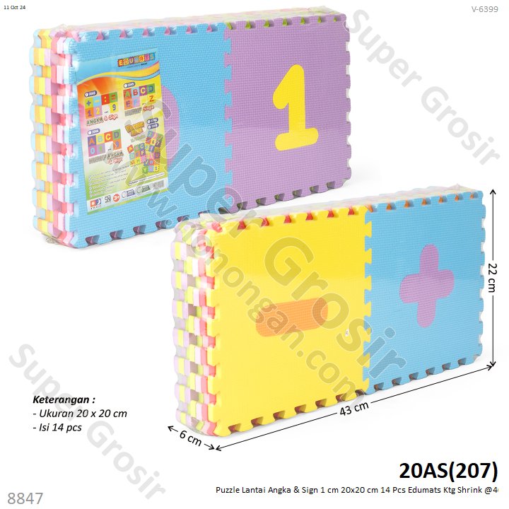 Matras Puzzle Lantai Angka &amp; Tanda 14 Pcs 20x20 cm 1 cm Edumats Ktg Shrink @40
