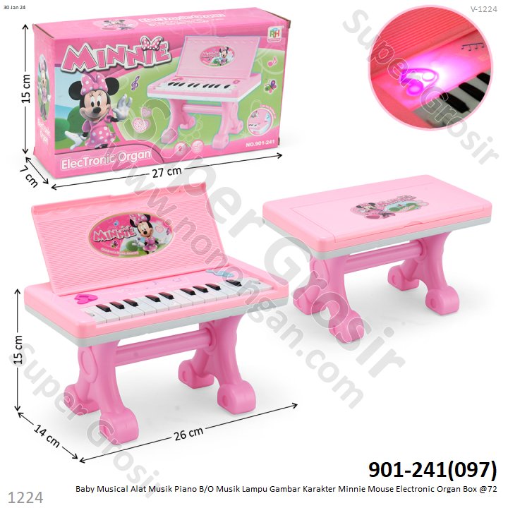 Piano Meja Minnie Mouse B/O Musik Lampu Electronic Organ Box @72
