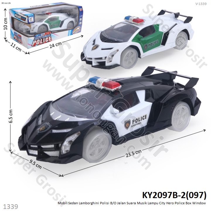 Mobil Sedan Lamborghini Polisi B/O Jalan Suara Musik Lampu City Hero Police Box Window
