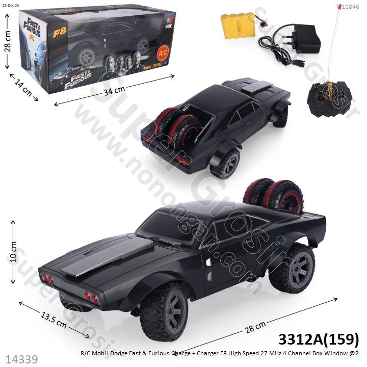 R/C Mobil Dodge Fast &amp; Furious Charge + Charger F8 High Speed 27 MHz 4 Channel Box Window @24