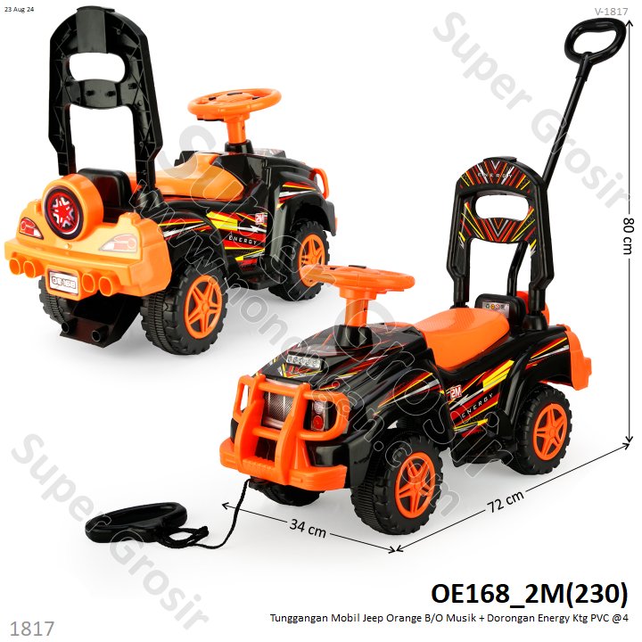 Tunggangan Mobil Jeep 2 in 1 Dorong Tarik dan Sandaran B/O Musik Energy Ktg PVC @4