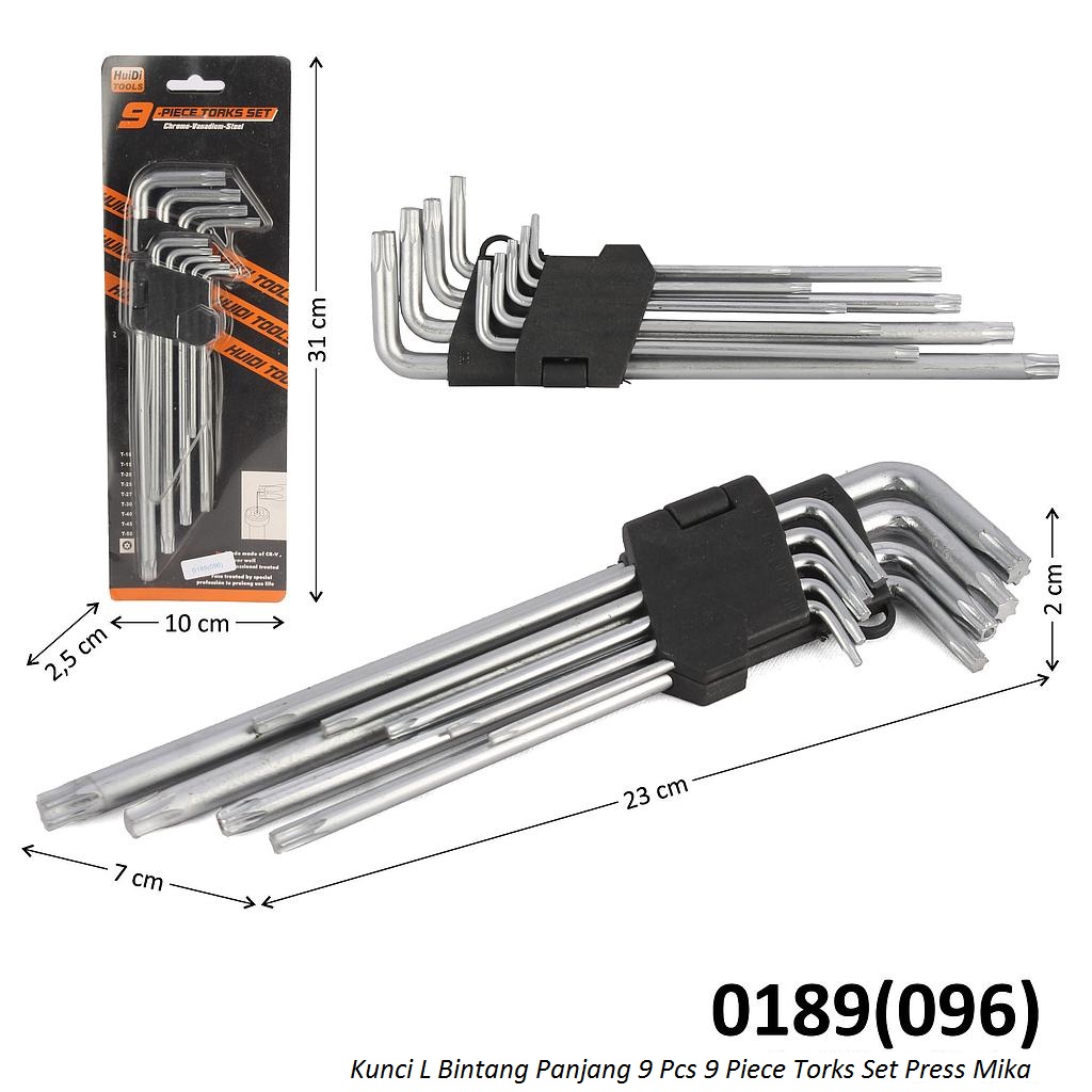 Kunci L Bintang (Torx Key) 9 Pcs Panjang 9 Piece Torks Set 1 Inner 15 Pcs Press Mika @60
