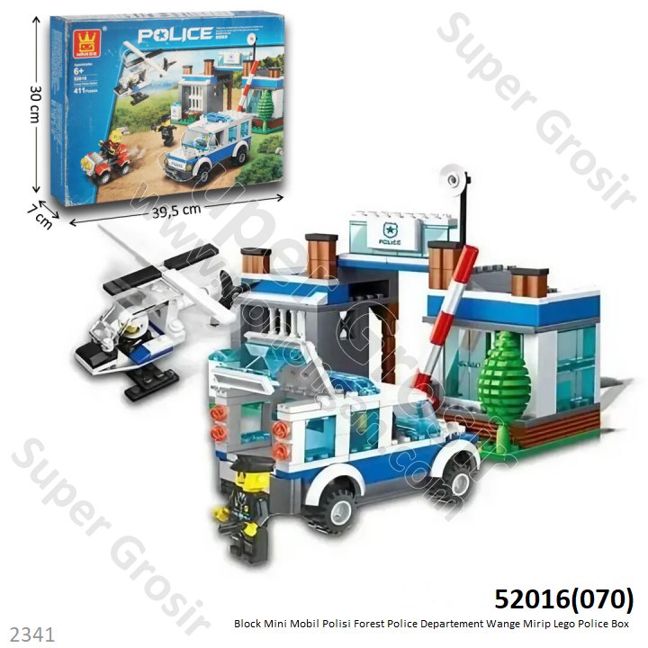 Mini Block Kantor Polisi Set Mobil dan Helikopter Forest Police Departement Wange Police Box 