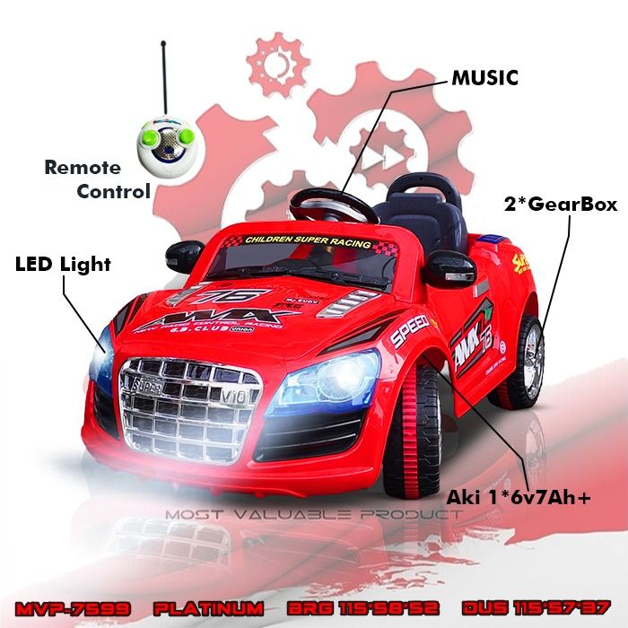 Mobil Aki Platinum Merah Lampu Musik Lagu + Remote 49 Mhz Platinum Box @1