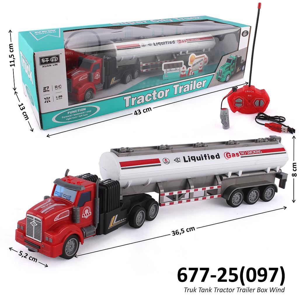R/C Truk Trailer Tangki Gas 1:36 Charge + USB Charger Lampu Tractor Trailer 27 Mhz 4 Channel Box Window @48