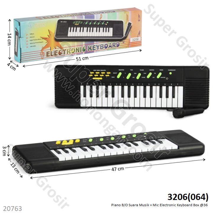 Piano Electronic Keyboard B/O Suara Musik + Mic Box @48