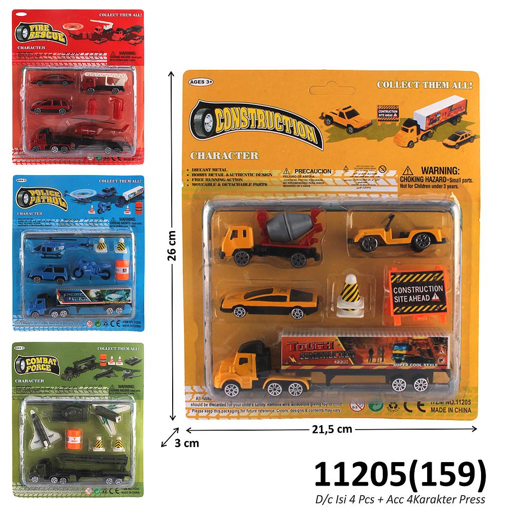 Truk Trailer + 3 Pcs Kendaraan + Acc 4 Model Press @192