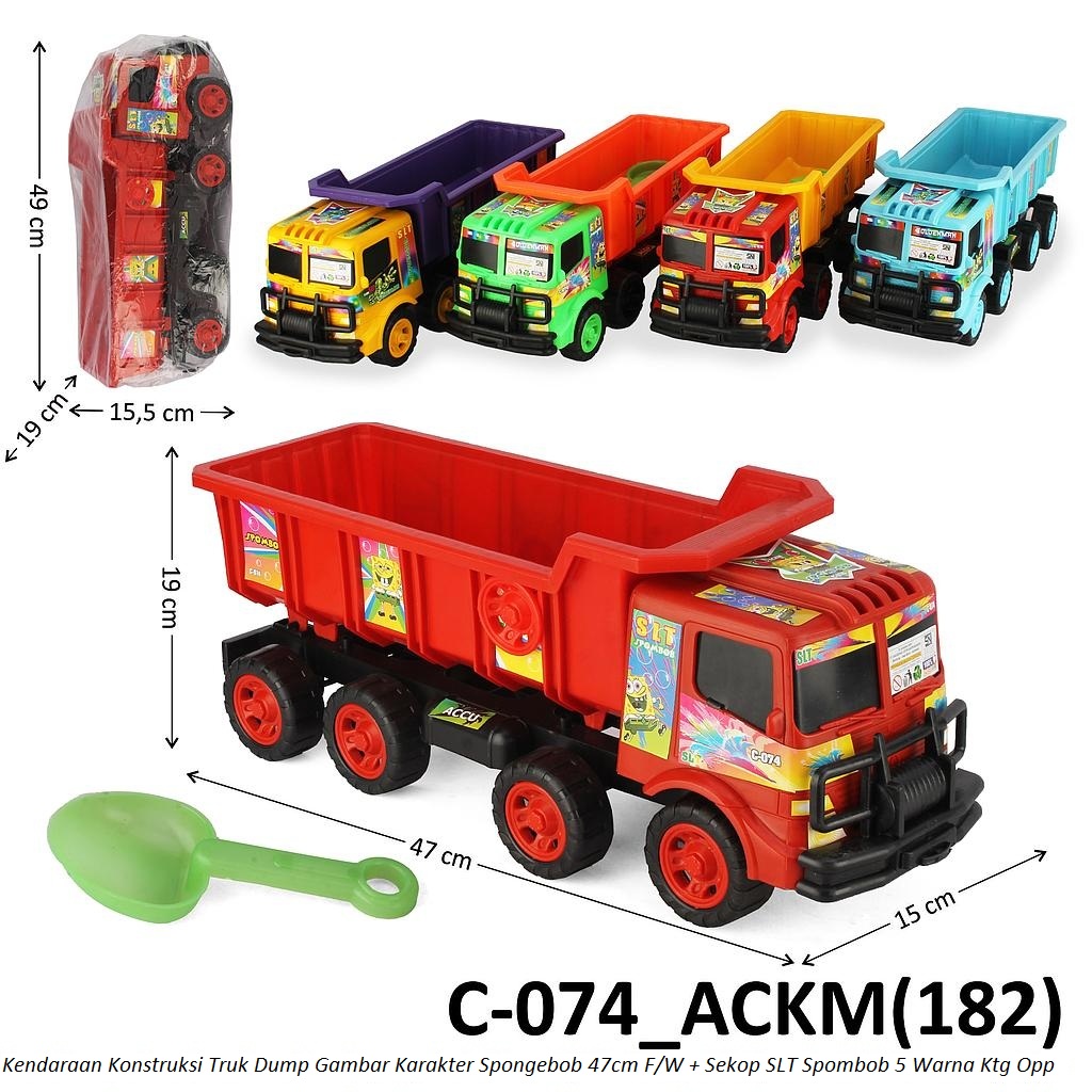 Truk Dump 8 Roda Gambar Spongebob F/W 47 cm dan Sekop SLT Spombob 6 Warna Ktg Opp @15