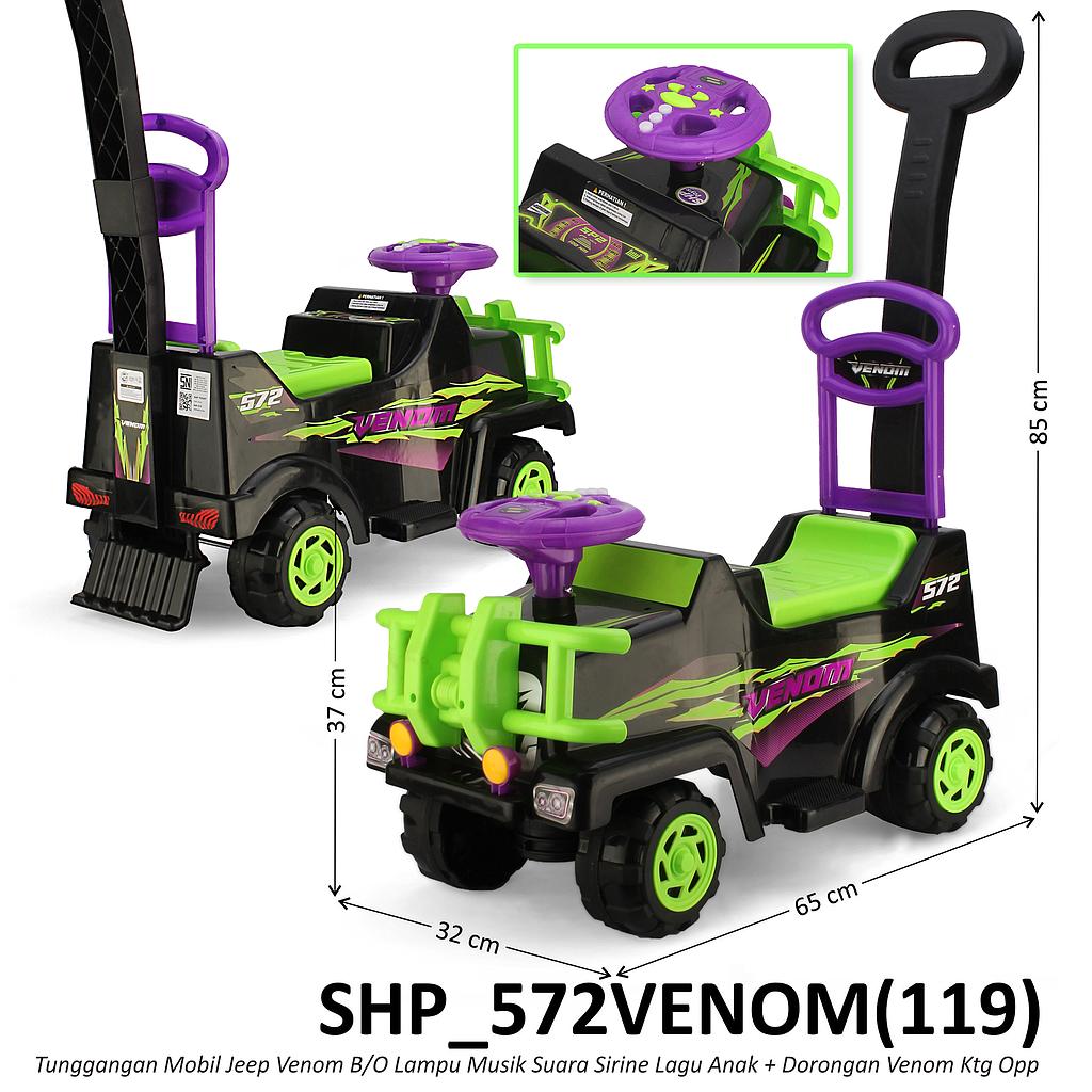 Tunggangan Dorong Mobil Jeep Venom B/O Suara Sirine Musik Lagu Anak Lampu Ktg Opp @4