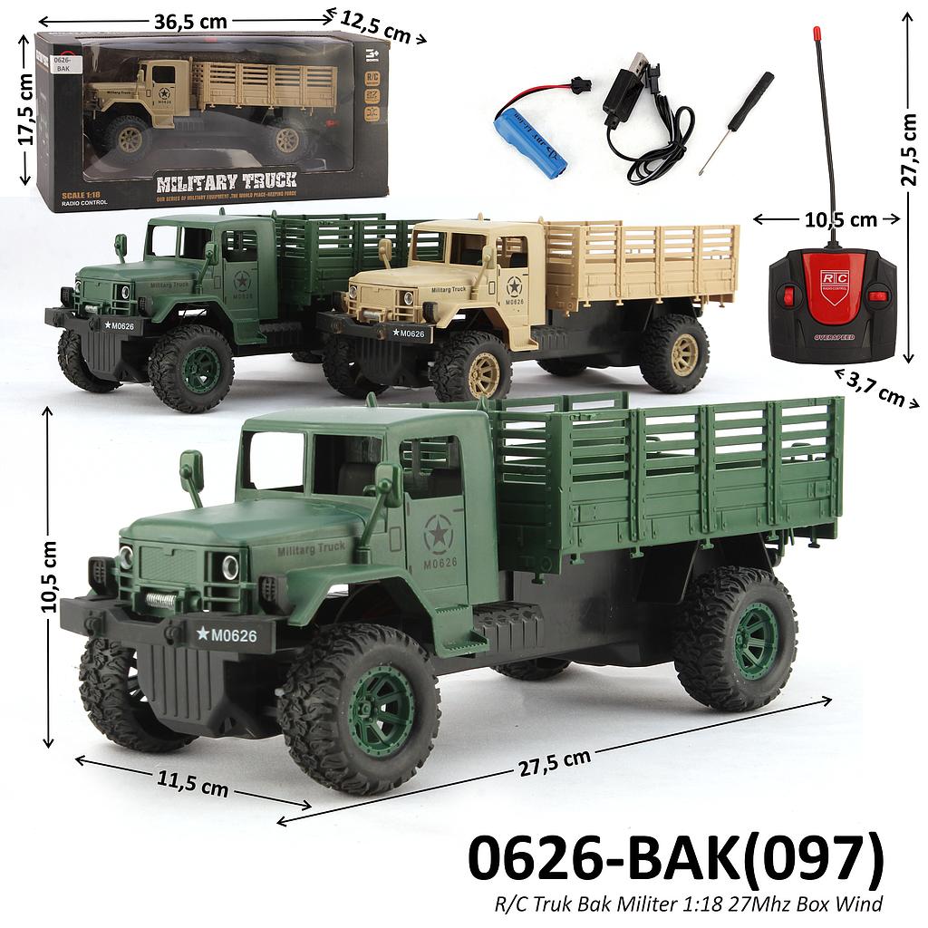 R/C Truk Tentara 1:18 Charge + USB Charger Lampu + Obeng Military Truck 27 Mhz 2 Warna Box Window @24