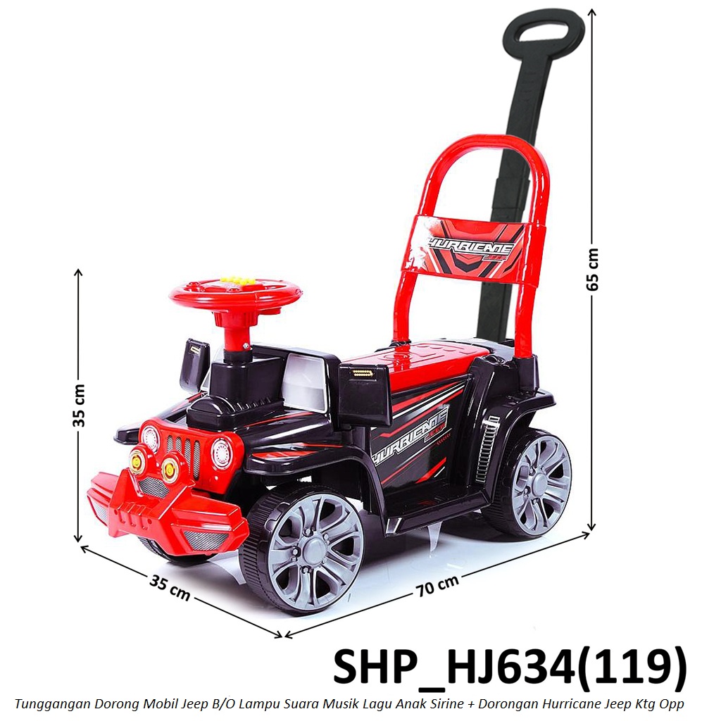 Tunggangan Mobil Jeep + Dorongan dan Sandaran Hurricane B/O Suara Sirine Musik Lagu Anak Lampu Ktg Opp @4
