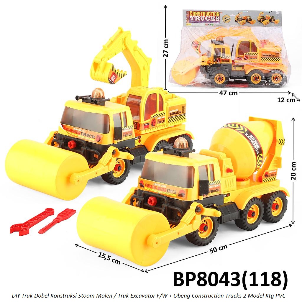 Truk Konstruksi Dobel Tronton F/W DIY 50 cm + Obeng Construction Trucks 2 Model (Stoom Molen / Excavator) Ktg PVC @18