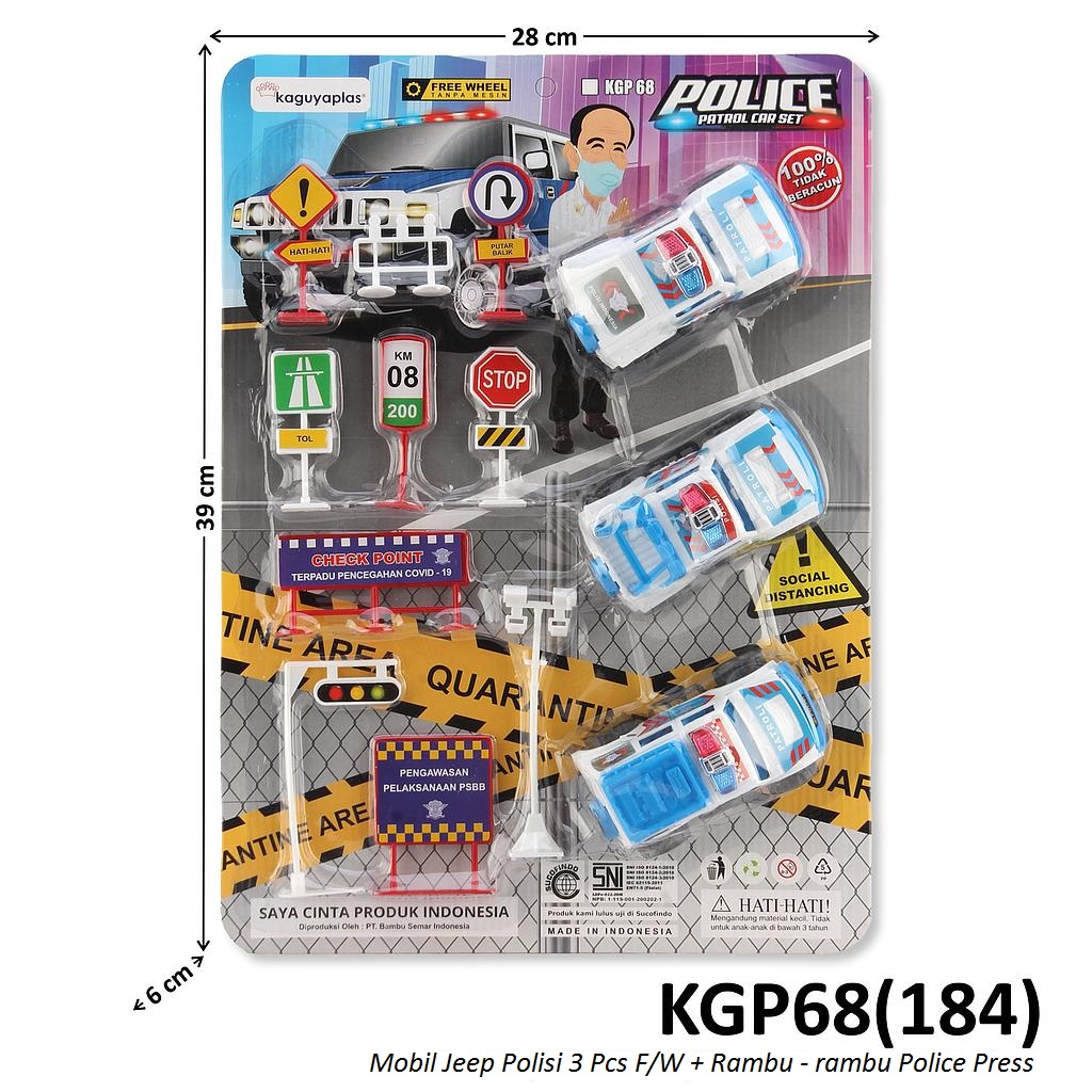 Mobil Jeep Polisi 3 Pcs F/W + Rambu - rambu Police Press @44