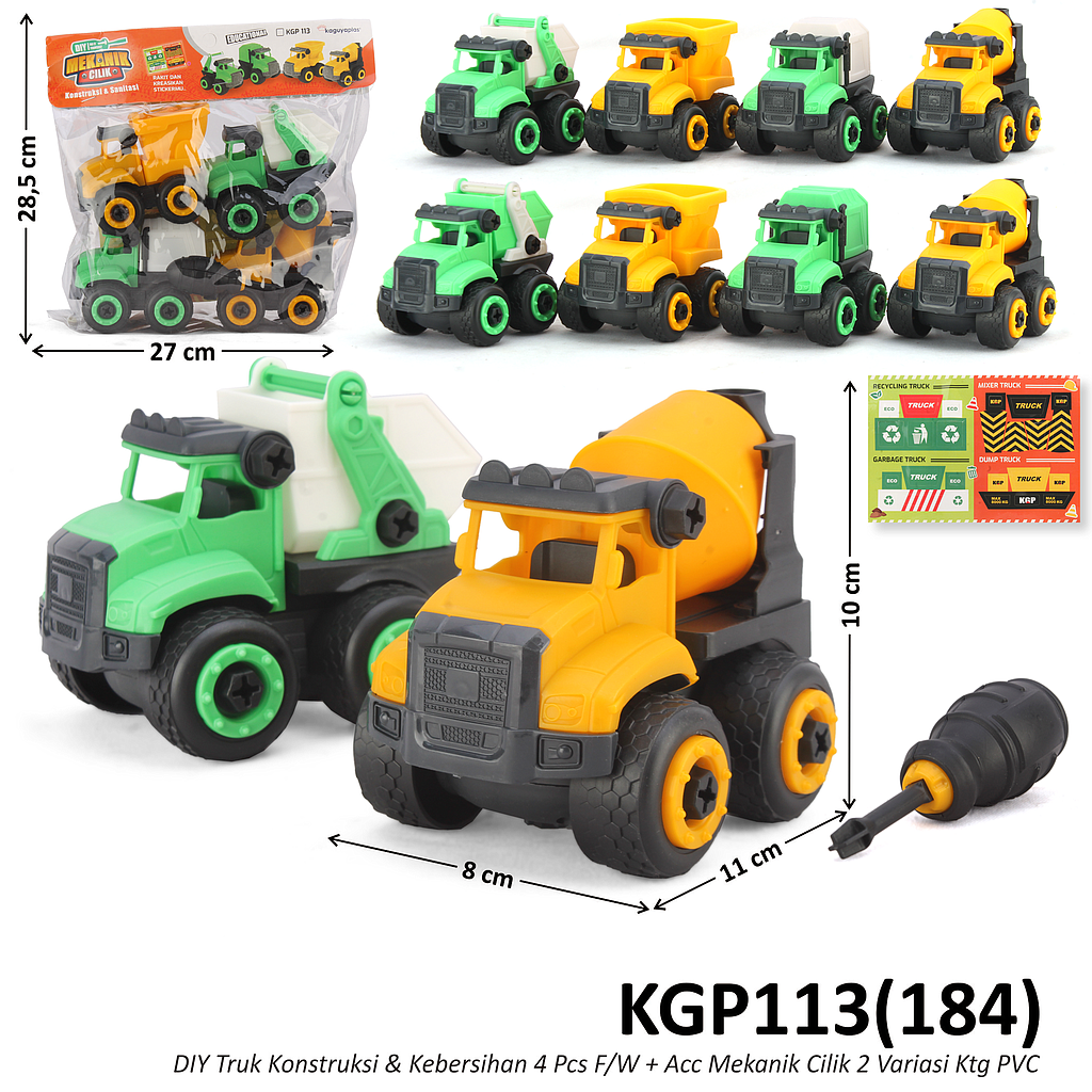 DIY Truk Set 4 Pcs + Obeng F/W 11 cm Mekanik Cilik 2 Variasi (Konstruksi &amp; Sanitasi) Ktg PVC @60